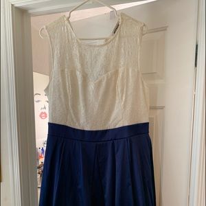 Lace top, satin bottomed dress